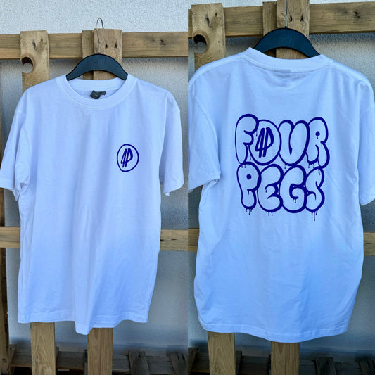 Fourpegsbmx Double Logo Graffiti T-Shirt White/Blue