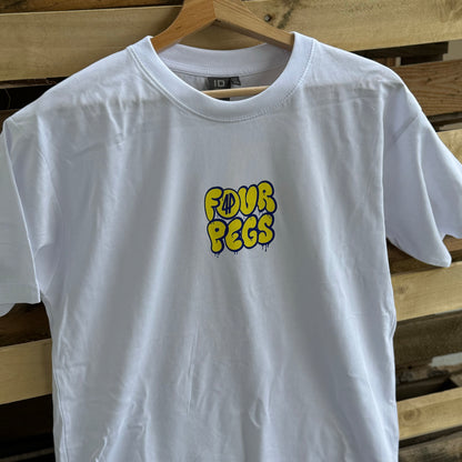 Fourpegsbmx Graffiti Logo T-Shirt White/Blue/Yellow